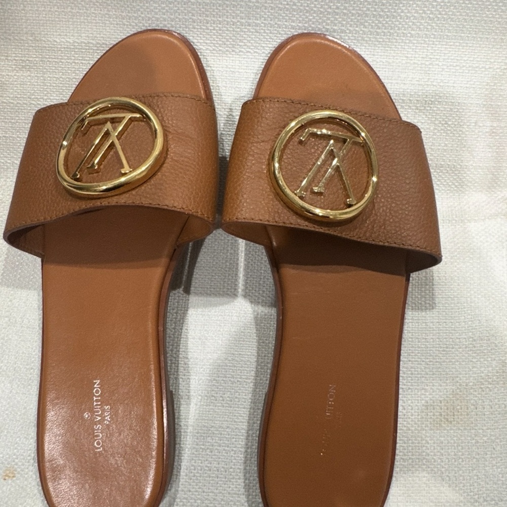 Louis Vuitton Tan Sandals with Gold Accent